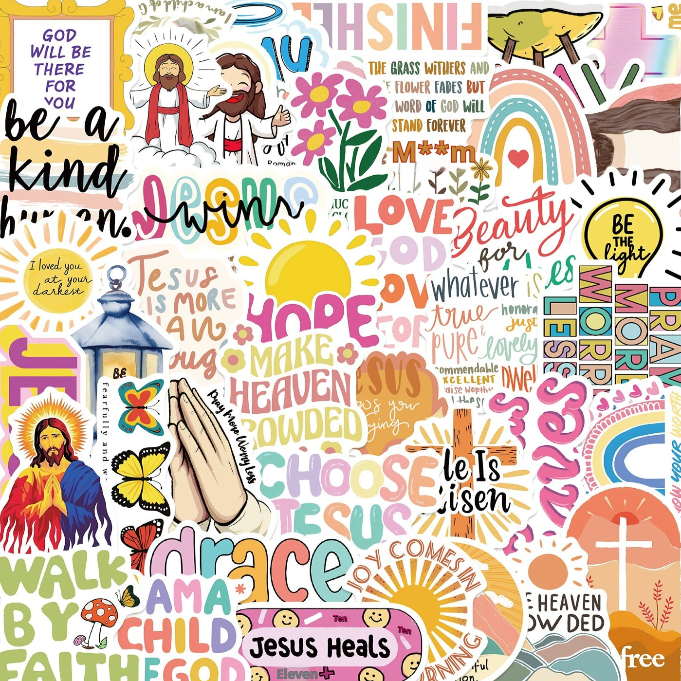 Colorful Jesus Christian graffiti stickers featuring waterproof, repositionable design for creative faith expression Main image