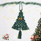 Green cotton string Christmas tree pendant displayed as holiday ornament