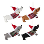 Brown dressed sausage dog Christmas pendant ornament hanging for festive holiday decor