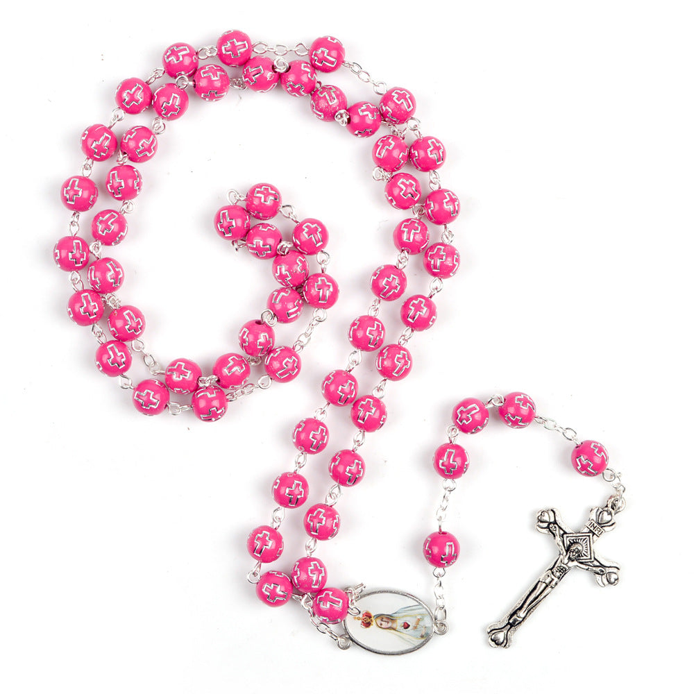 Catholic Fatima rosary necklace displaying cross pendant detail