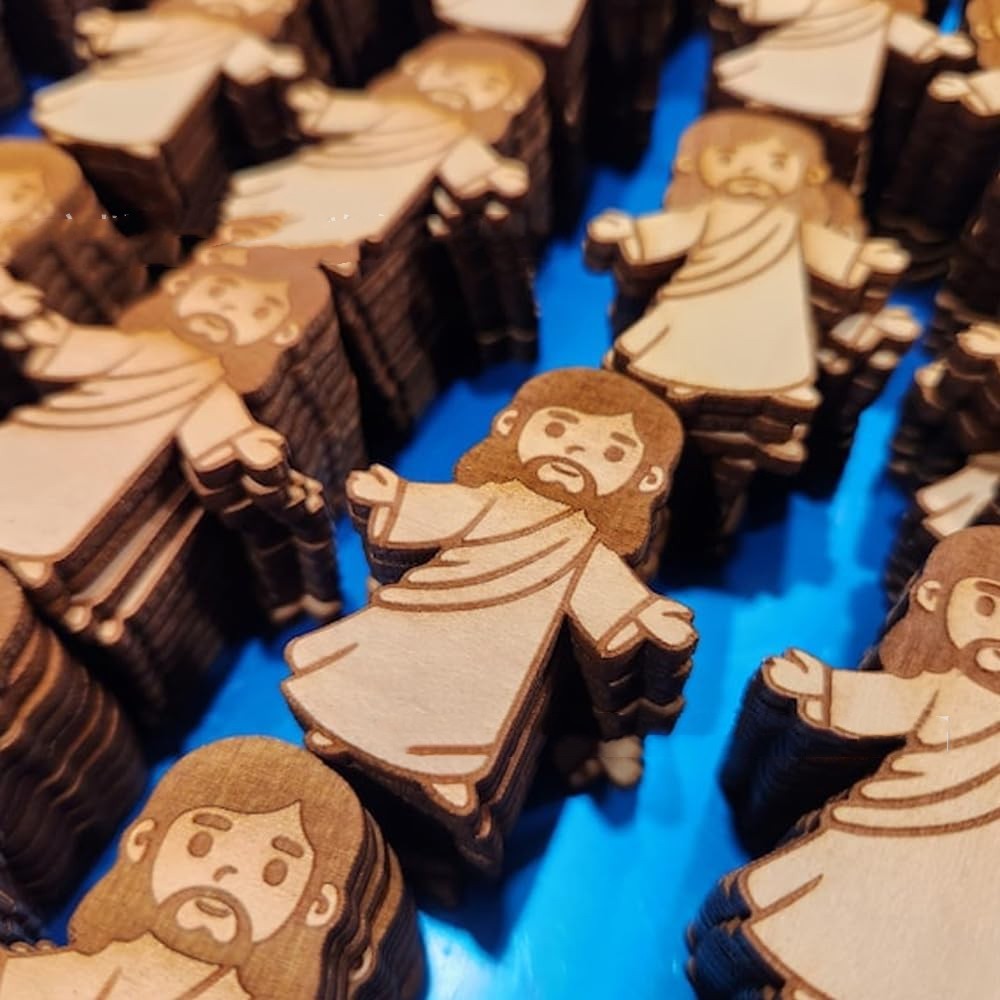 Small wooden biblical figures ready for assembly into nativity or Advent scenes