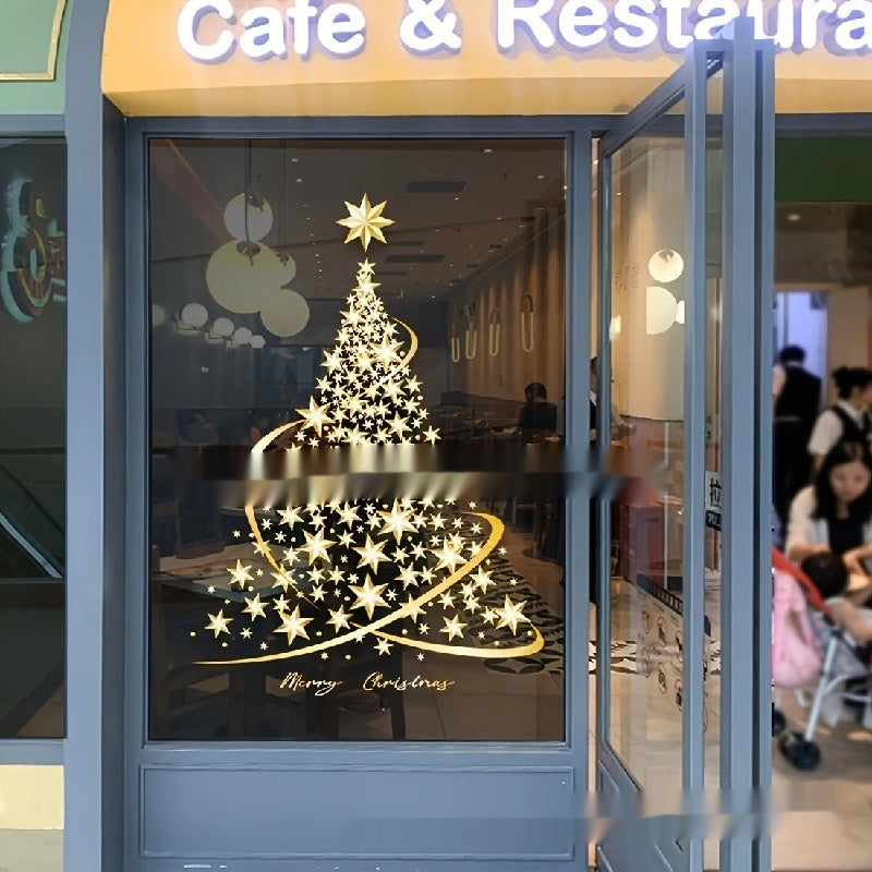 Golden snowflake Christmas tree wall stickers for windows and walls