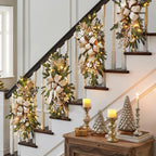 Close-up view of illuminated upside down Christmas tree door hanging