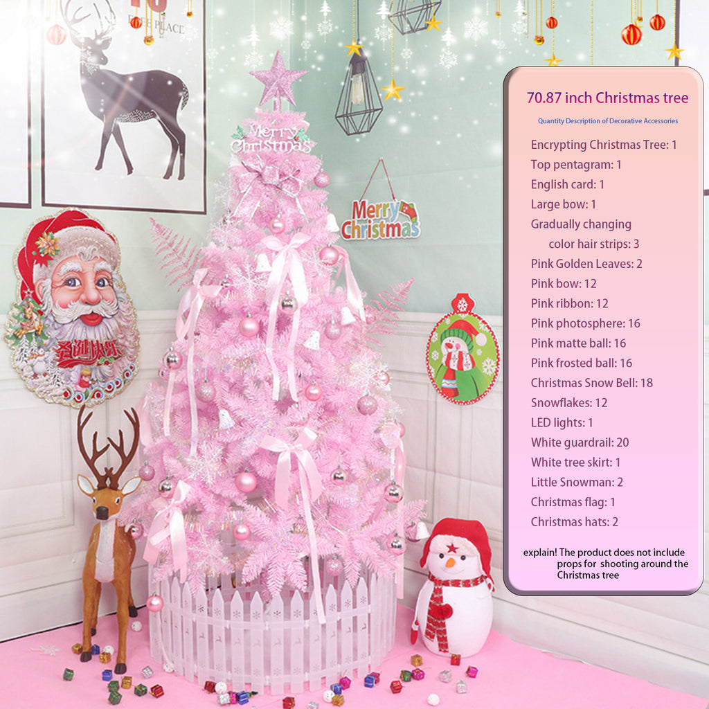 Pink 6FT pencil Christmas tree standing in cozy living room with warm lighting