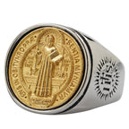 Men's faith ring in titanium steel and copper showing height and proportions