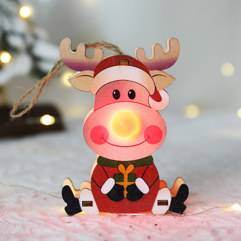 Festive wooden ornament displayed on tree