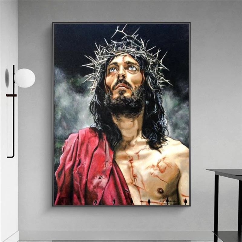 Modern interpretation of Jesus portrait on canvas