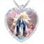 Blue crystal pendant necklace featuring a Jesus heart design for women of faith
