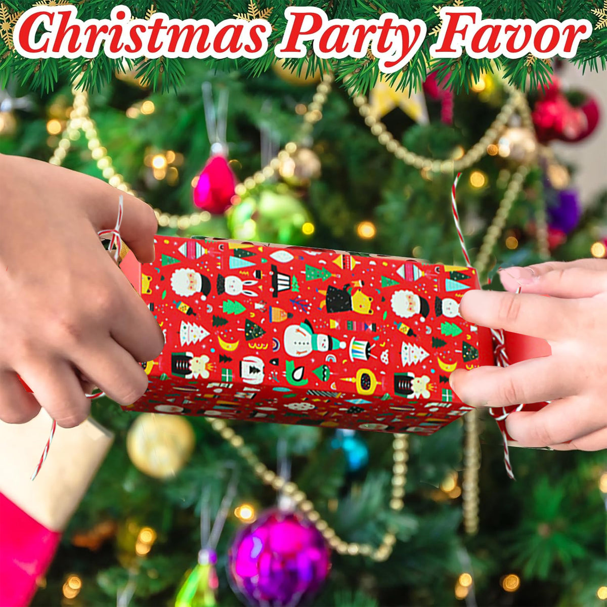 Set of 12 Christmas candy gift boxes with Santa, snowman and tree shapes in red green and black colors