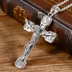Jesus cross pendant displayed on dark background for contrast