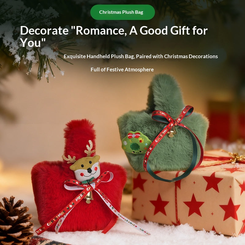 Red plush candy bag showcasing Christmas theme for seasonal home decor