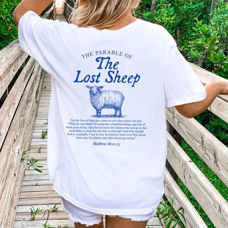 Lost Sheep Bible Verse Women's T-Shirt size and fit detail
