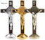 St Benedict cross ornament with inlaid wood strips showing exorcising Jesus motif