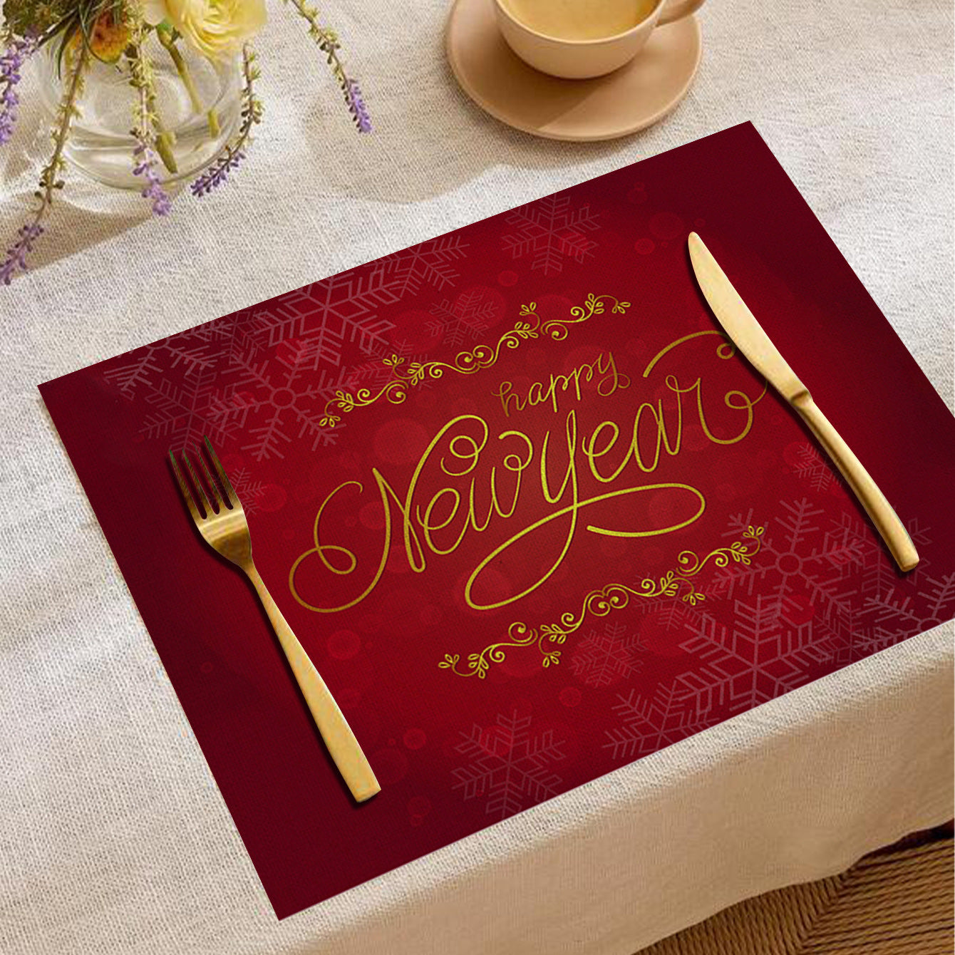 Linen placemat with Christmas design for seasonal dining