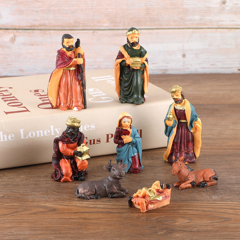 Jesus Manger Nativity Set - 8-Piece Resin Christmas Decor Secondary image