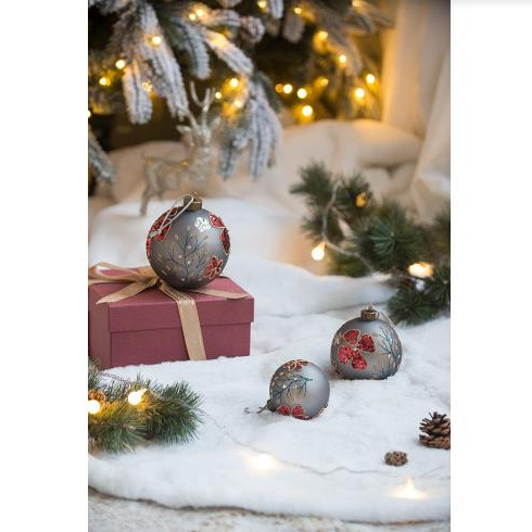 Set of 4 glass Christmas ball ornaments with sparkling glitter finish Main image