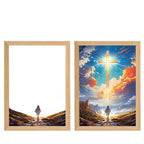 LED light painting featuring cross design with warm golden illumination