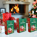 Green storybook gift boxes for Christmas celebrations