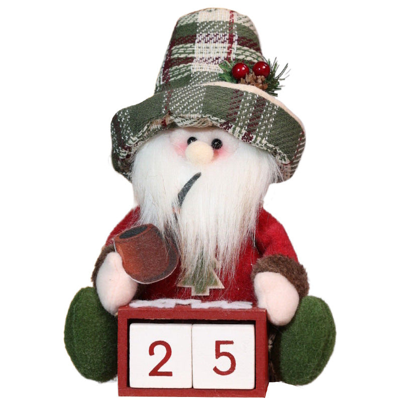 Vintage wooden old man doll with cloth details displayed as Christmas decoration