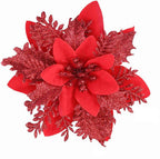 Artificial Christmas flower ornament capturing warm light