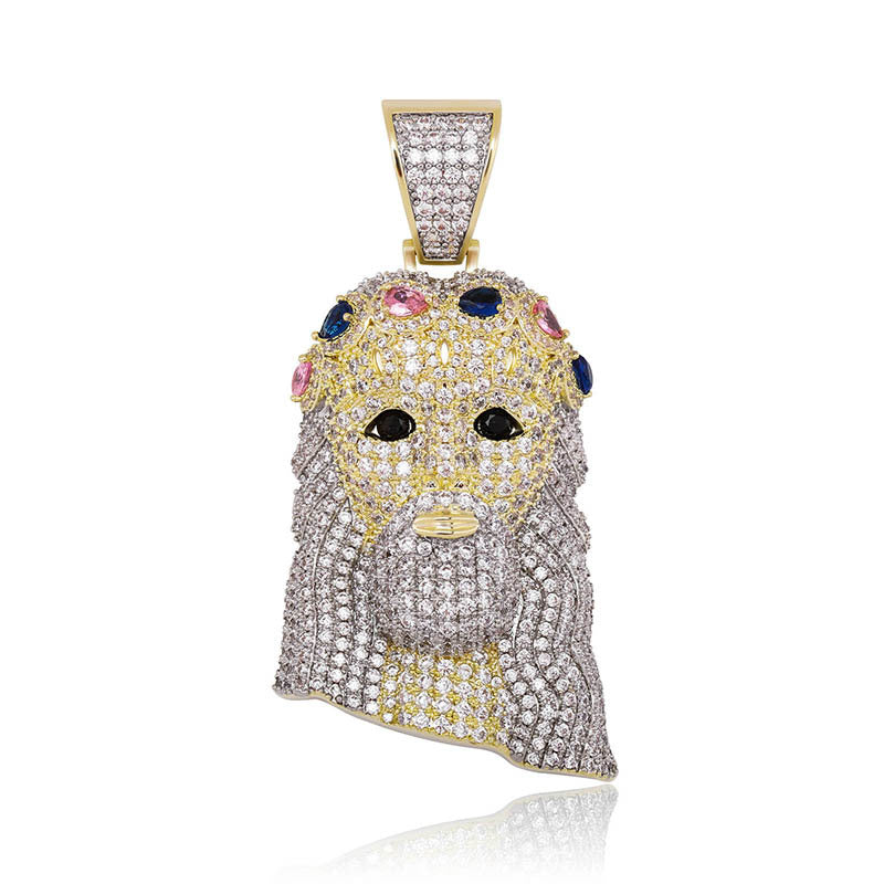 Ornate crown-adorned portrait pendant detail shot