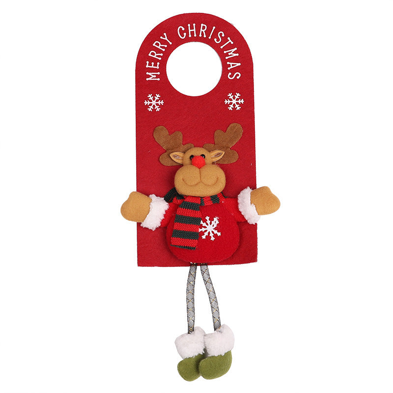 Adorable Christmas door decoration with felt snowman and festive greenery background