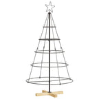 Assembled pine cone Christmas tree standing at 125 cm with warm wood stand details