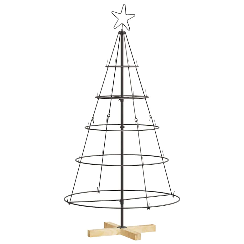 Assembled pine cone Christmas tree standing at 125 cm with warm wood stand details