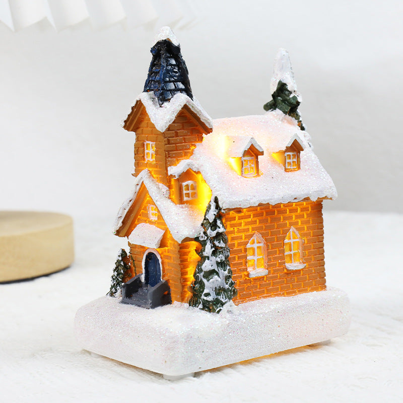 Resin small house ornament with warm light effect