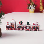 Natural wood Christmas train decoration with red fan-shaped design