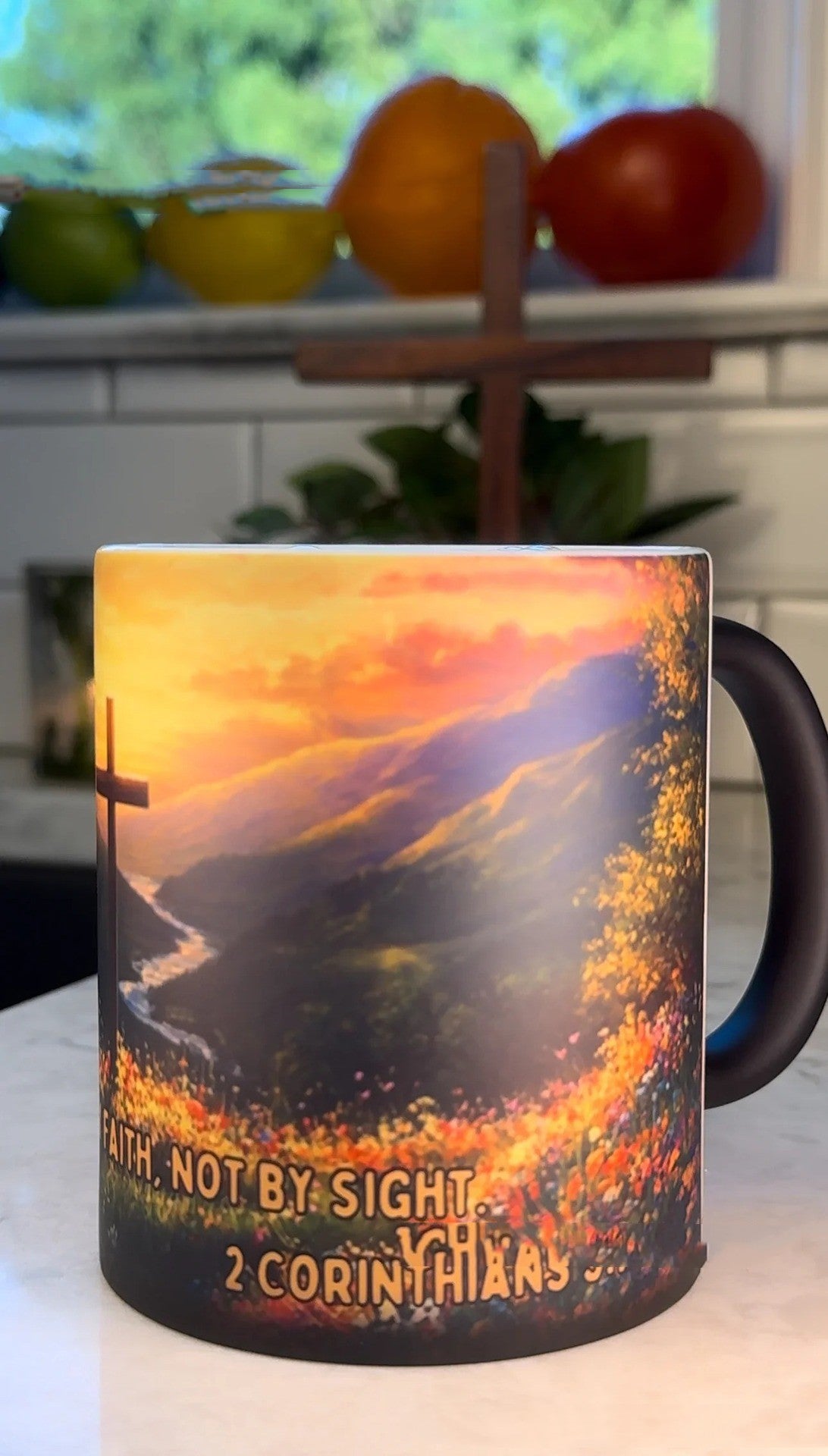 Scripture verse ceramic mug with heat-changing design for Christian gift giving