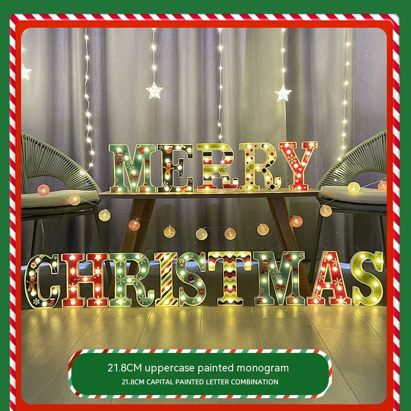 Merry Christmas letter lights glowing warmly on wall