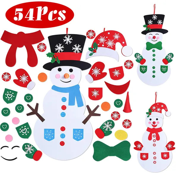 Colorful felt accessories including hats gloves and scarves for snowman craft