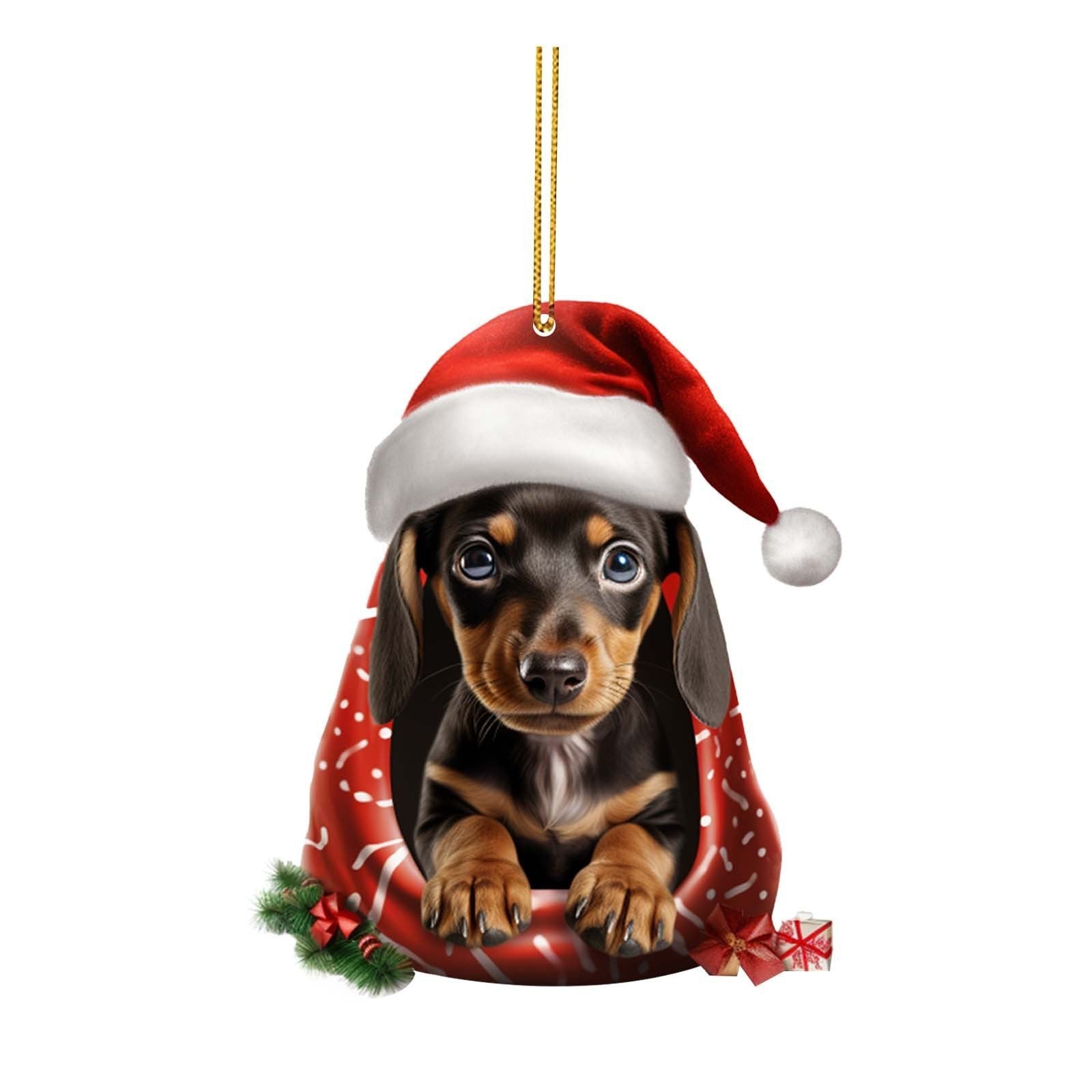 Adorable puppy ornament with festive holiday styling