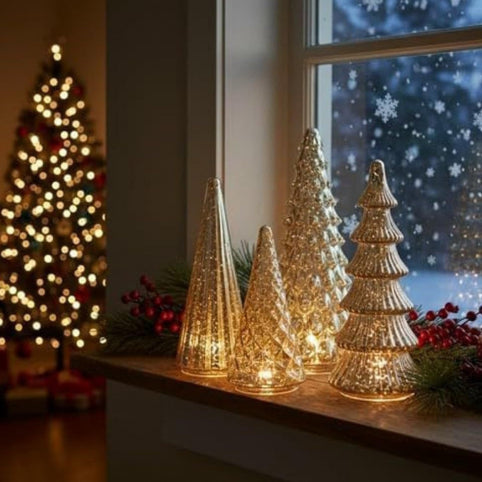 Five-piece glazed ornament collection for Christmas tree decorating