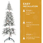 Unboxed flocked Christmas tree with pine cone decorations ready for assembly