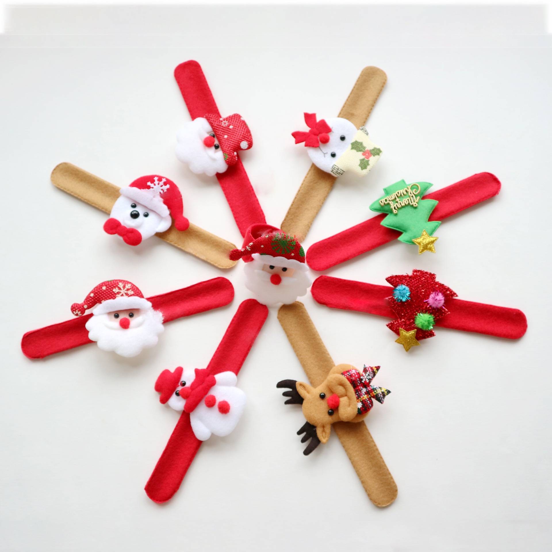 Close-up of non-woven fabric Christmas bracelet with festive design