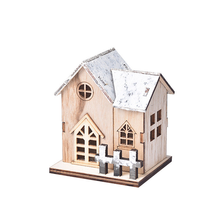 Illuminated wooden Christmas cabin for festive home decor