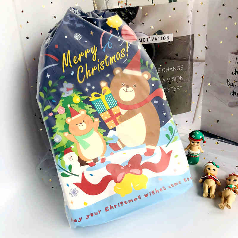 Set of 5 Christmas bear drawstring bags in various colors