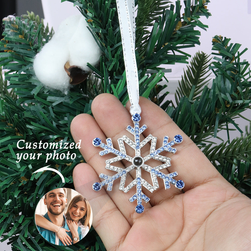 Silver snowflake projection pendant ornament with faith symbolism