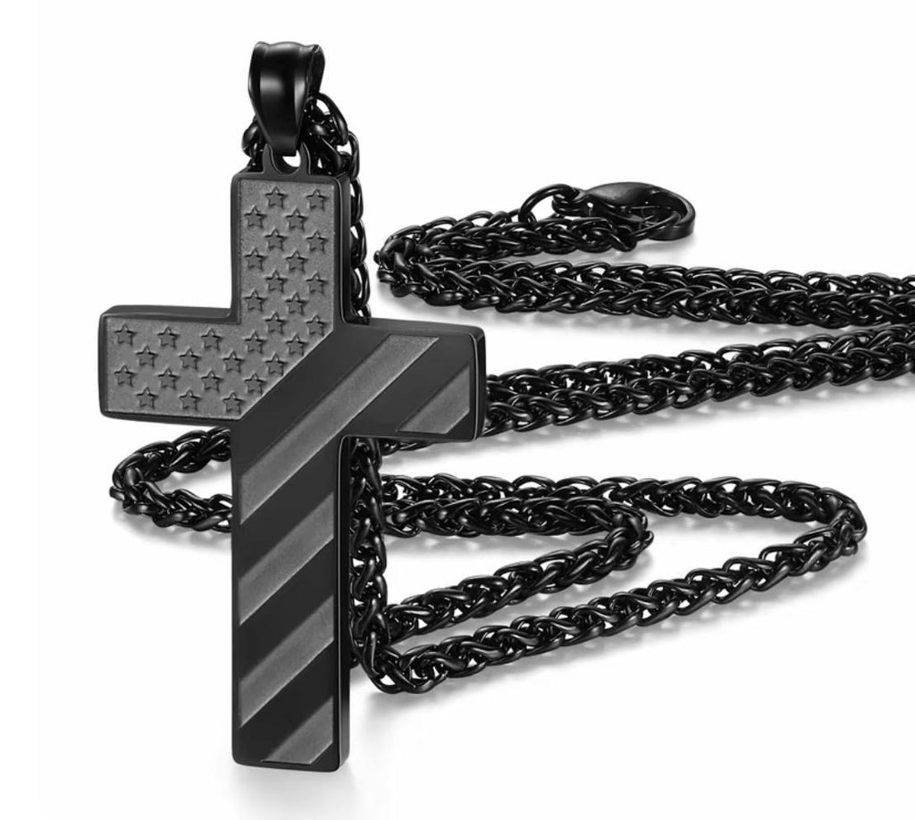 Faith-inspired stainless steel chain necklace with flag pendant for men