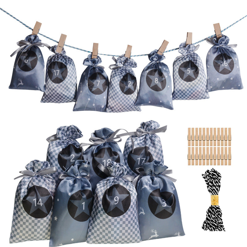 Lake blue satin Christmas drawstring gift bag for Advent season