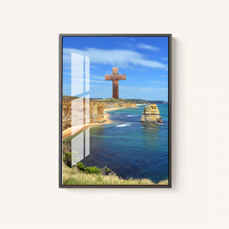 Faith-inspired frameless canvas wall art with Jesus and woman theme for home decoration