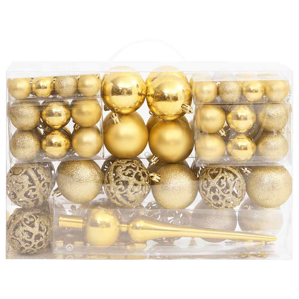Collection of golden Christmas baubles in various sizes