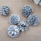 Silver pine cone pendant hanging against dark background showing reflective coated finish