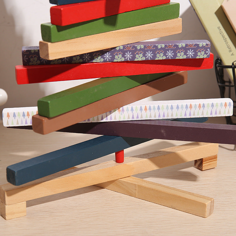 Small rotating tree building block ornament in modern simplicity style for desktop display