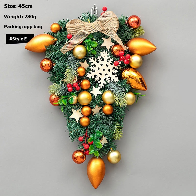Plastic green inverted Christmas tree wreath for holiday wall display