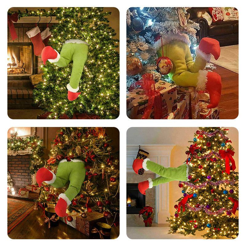 Stack of green prosthetic leg Christmas ornaments in packaging