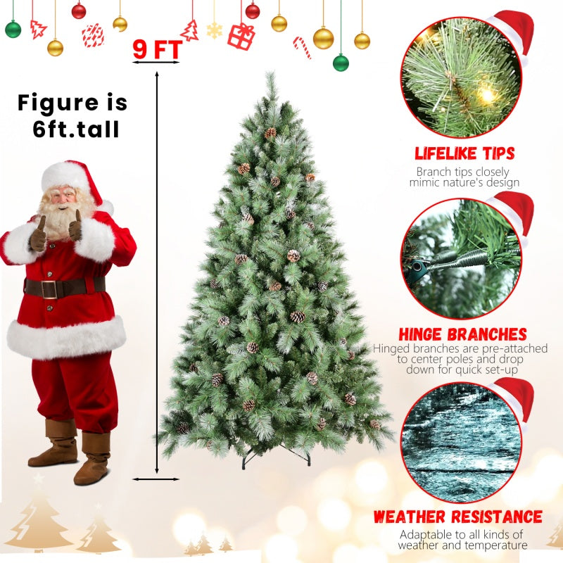 Pre-lit PVC Christmas tree with warm white LED lights and pine cones in a cozy living room setting Main image