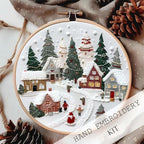 Holiday fireplace embroidered scene craft kit with red and green thread